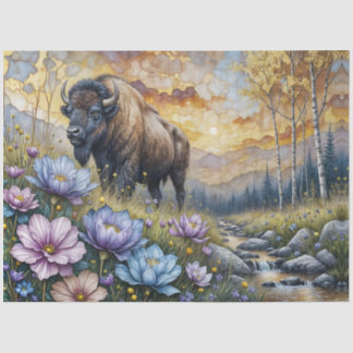 Papel De Seda American Bison in floral mountain valley