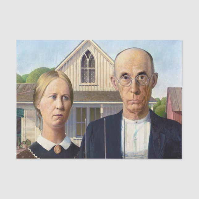 Papel De Seda American Gothic Classic Painting Grant Wood (Frente )