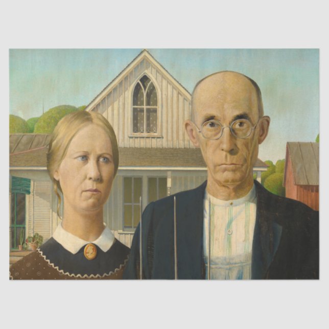 Papel De Seda American Gothic por Grant Wood (Frente )