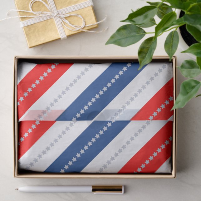 Papel De Seda Americana Red White Blue Stars & Stripes (Presente)