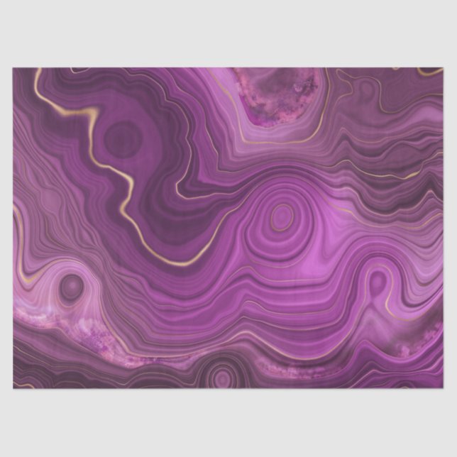 Papel De Seda Ametista Roxo E Agato De Abstrato Dourado (Frente )