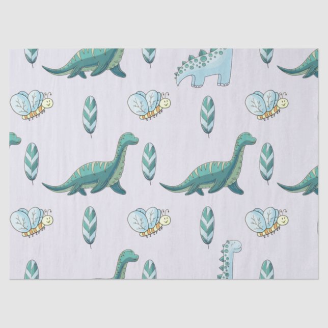 Papel De Seda Amigos Dinossauros Fofos – Lenço Verde-Menta (Frente )