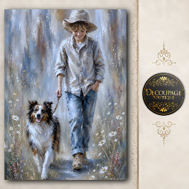 Papel De Seda Amizade de Menino e Cão de Pastoreio Decoupage