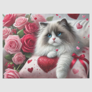 Papel De Seda Amo Rosas e Gatos Ragdoll