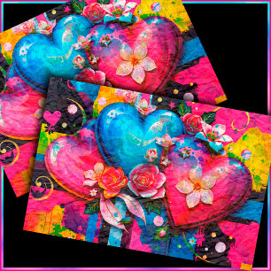 Papel De Seda [Amor ao Grafite] Corações e Flores Abstratos colo