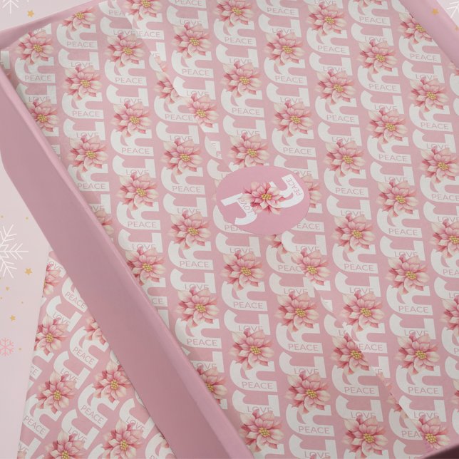 Papel De Seda Amor Joy Pink Poinsettia Padrão de Natal (Criador carregado)