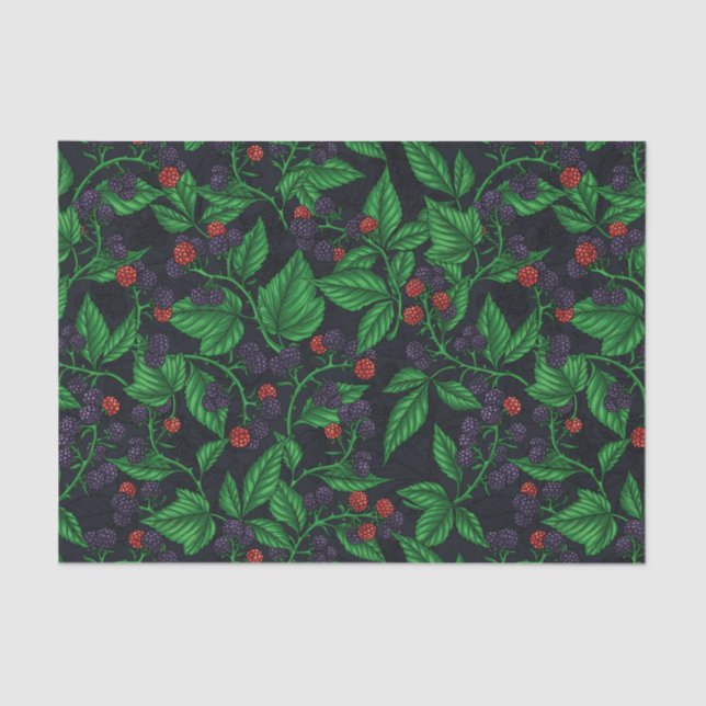 Papel De Seda Amoras negras em cinzas escuras (Frente )