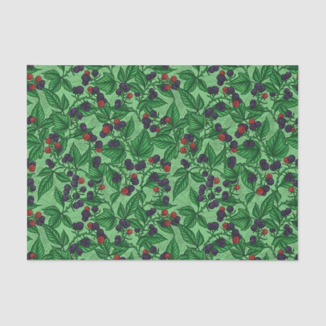 Papel De Seda Amoras negras em verde (Frente )