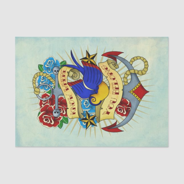 Papel De Seda Âncora, andorinha e rosas (Frente )