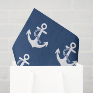 Papel De Seda Âncora Símbolo Náutico Branco Azul Marinho