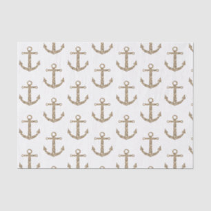 Papel De Seda Âncoras Brilho Dourado Glamour Náutico Elegante Mo