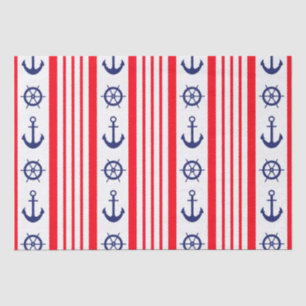 Papel De Seda Âncoras náuticas Vermelhas e Azuis Personalizadas