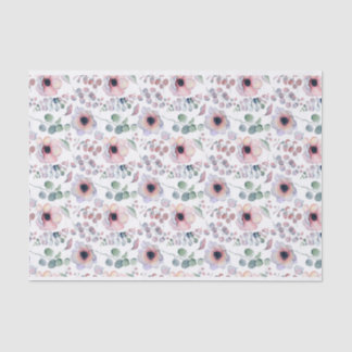 Papel De Seda Anemone rosa com aquarela e padrão Eucalyptus