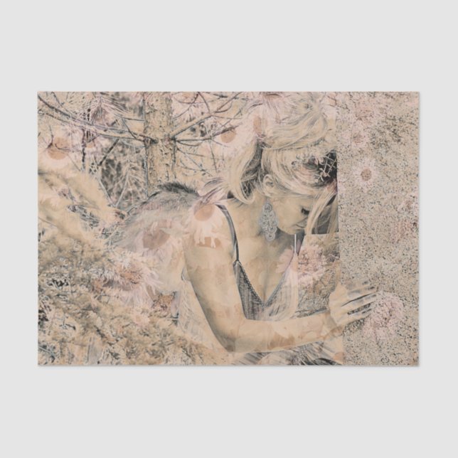 Papel De Seda Angel Elegant Boho Floral Antiquado Sepia (Frente )