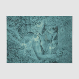 Papel De Seda Angel Elegant Dark Teal Heavenly Floral Antiguamen