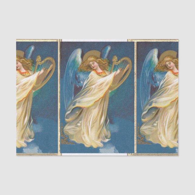 Papel De Seda Angel Tocando Música Em Um Harp (Frente )