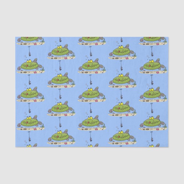 Papel De Seda Animação de peixe verde esfomeado e gordo (Frente )