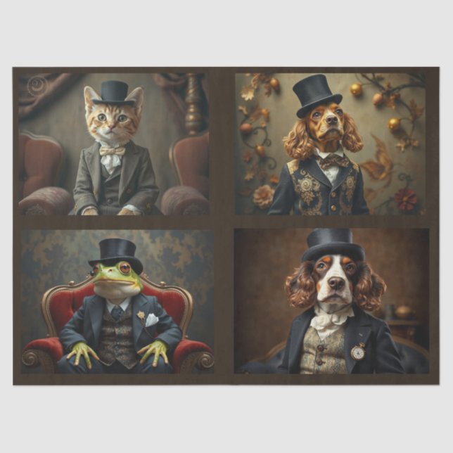 Papel De Seda Animais Antropomórficos, Gato, Cão, Sapo (Frente )