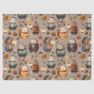 Papel De Seda Animais Caprichosos da Floresta Aquarela Folhas de