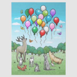 Papel De Seda Animais com Balões Coloridos de Aniversário