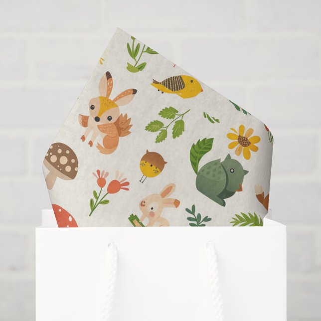 Papel De Seda Animais da Floresta Bebê  (Sacola de presentes)