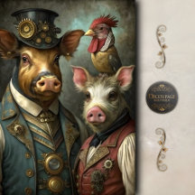 Animais de Fazenda Steampunk Decoupage Vintage Cap