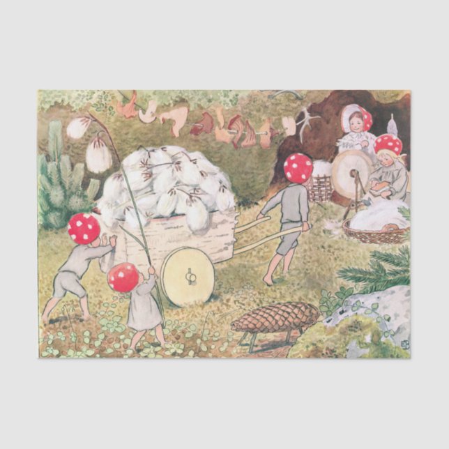 Papel De Seda Animais de floresta e crianças Elsa Beskow (Frente )