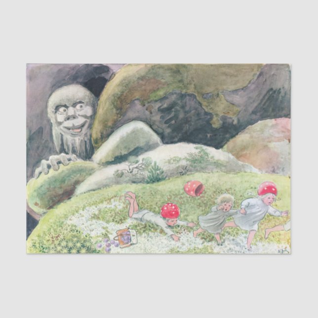 Papel De Seda Animais de floresta e crianças Elsa Beskow (Frente )