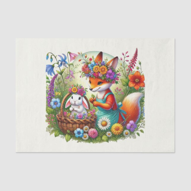 Papel De Seda Animais de floresta em bruto desligam coelhos de r (Frente )