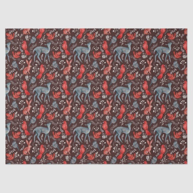 Papel De Seda Animais de Natal Folkart escandinavos em Brown (Frente )