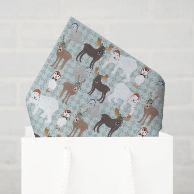 Papel De Seda Animais do Ártico no Natal (Sacola de presentes)