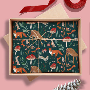 Papel De Seda Animais Fofos da Floresta de Natal Verde