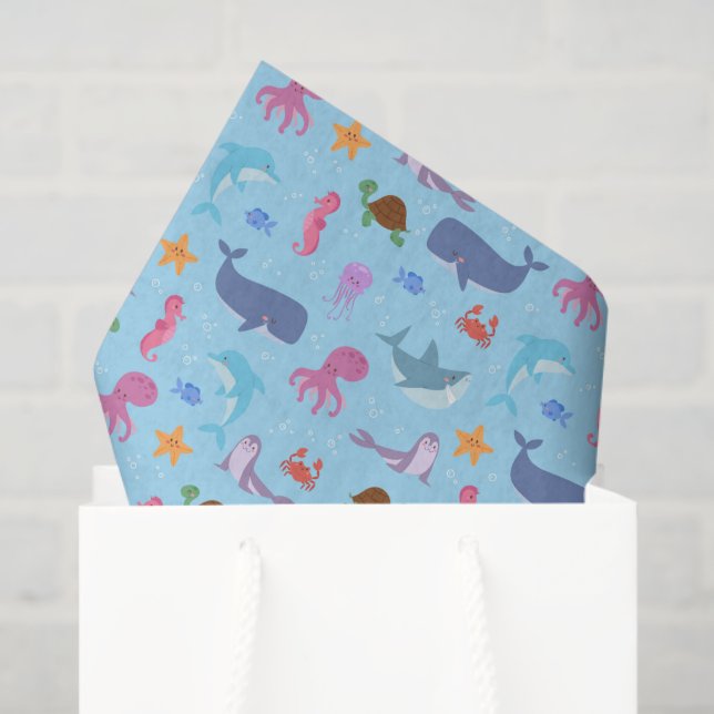 Papel De Seda Animais Marinhos Decoupage (Sacola de presentes)
