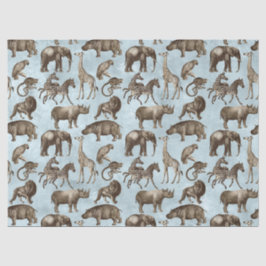 Papel De Seda Animais Safari na Decoupage Azul-Claro
