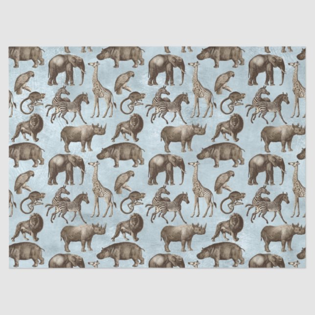 Papel De Seda Animais Safari na Decoupage Azul-Claro (Frente )