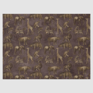 Papel De Seda Animais Safari na Decoupage Castanho Escuro