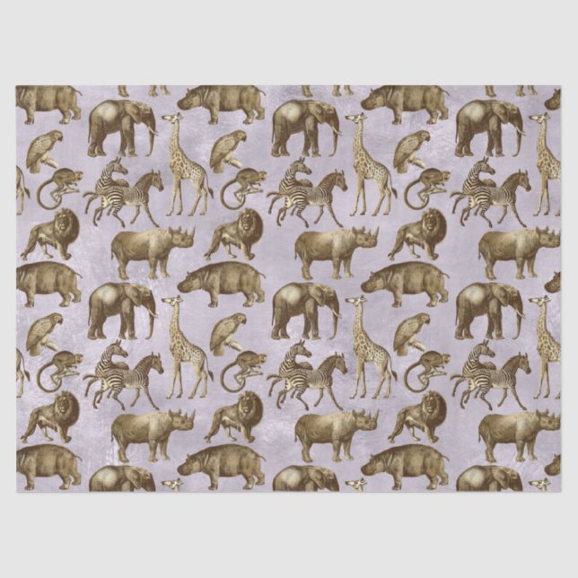 Papel De Seda Animais Safari na Decoupage Púrpura Leve (Frente )
