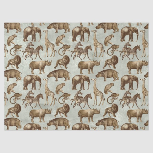 Papel De Seda Animais Safari na Decoupage Verde-Luz (Frente )