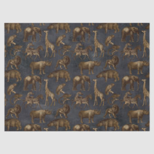 Papel De Seda Animais Safari na Nuvem Azul Escura
