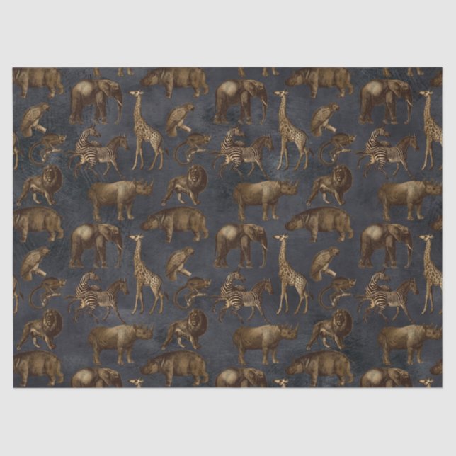 Papel De Seda Animais Safari na Nuvem Azul Escura (Frente )