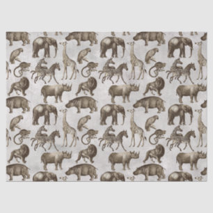 Papel De Seda Animais Safari na Nuvem de Cinzas Leves