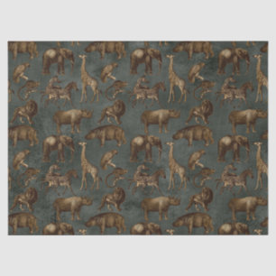 Papel De Seda Animais Safari na Nuvem Verde Escura