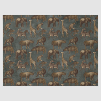 Papel De Seda Animais Safari na Nuvem Verde Escura