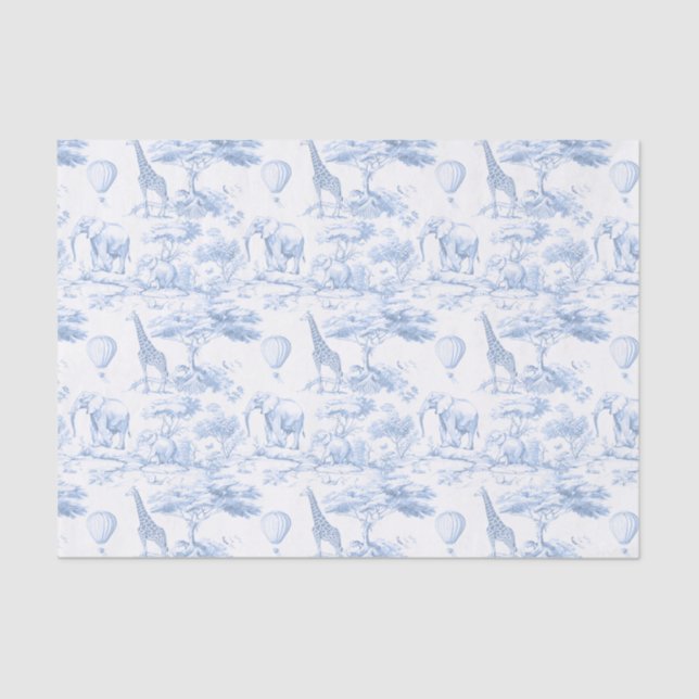 Papel De Seda Animais Safari Toile Azul de Jouy Dusty (Frente )