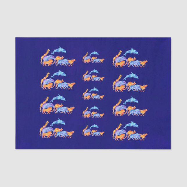 Papel De Seda Animais Selvagens Com Aquarela Colorida (Frente )