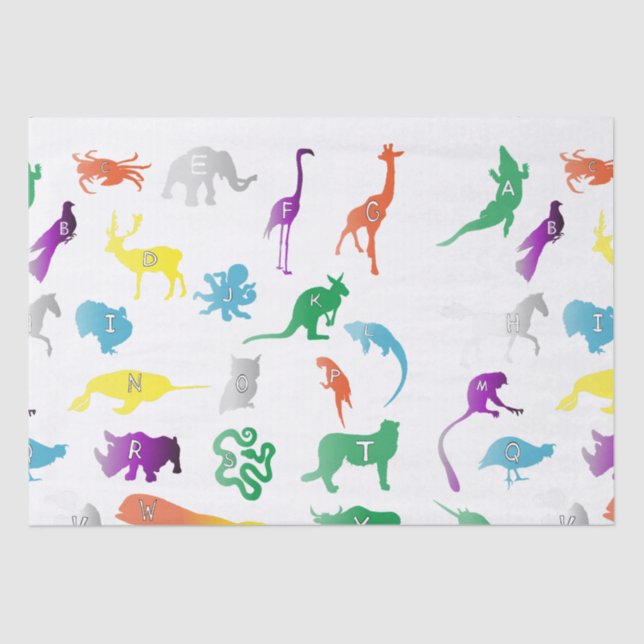 Papel De Seda Animal com letras. alfabeto infantil, fofo (Frente )