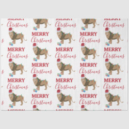 Papel De Seda Animal engraçado do Leão de Natal com Papai Noel
