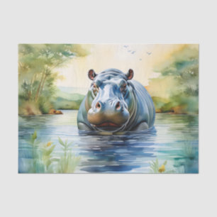 Papel De Seda Animal Watercolor Hippopotamus