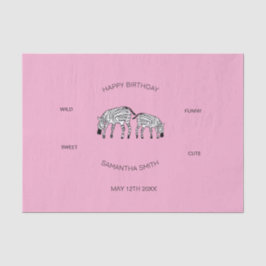 Papel De Seda Aniversário, Bonita e Feliz Zebras Queniana Rosa