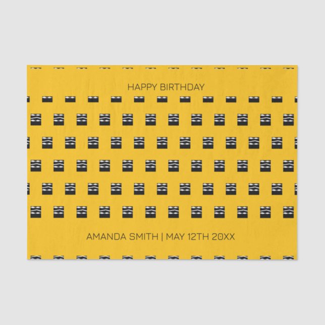 Papel De Seda Aniversário branco, preto e branco, cor de laranja (Frente )